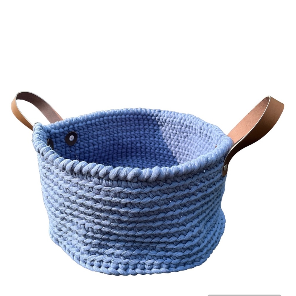Handcrafted Basket, Leather handles, storage, decorative